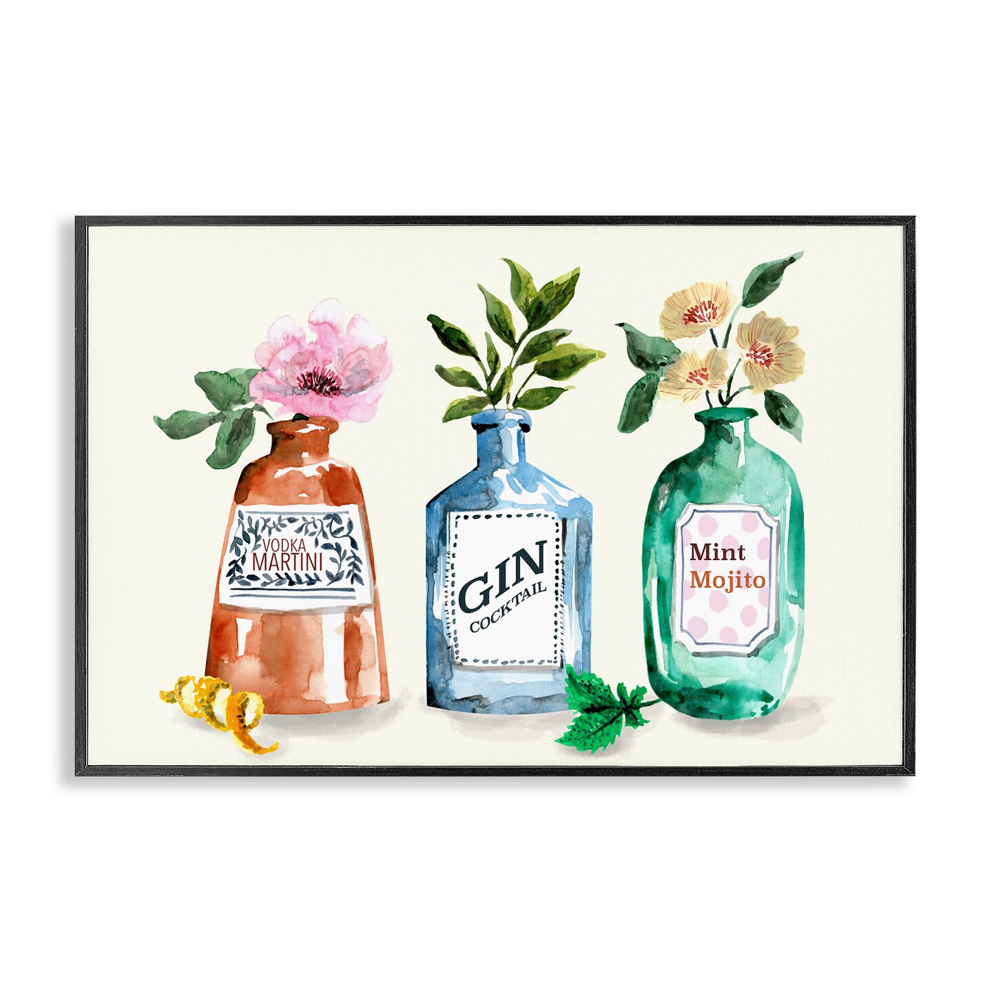 Stupell Industries Floral Alcohol Bottles Framed Giclee Wall Art Design by Kate Eldridge