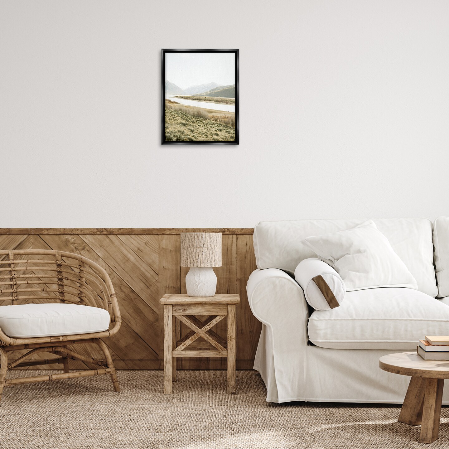 Stupell Industries River Mountains Peace Black Framed Floater Canvas Wall Art, design by Leah Straatsma