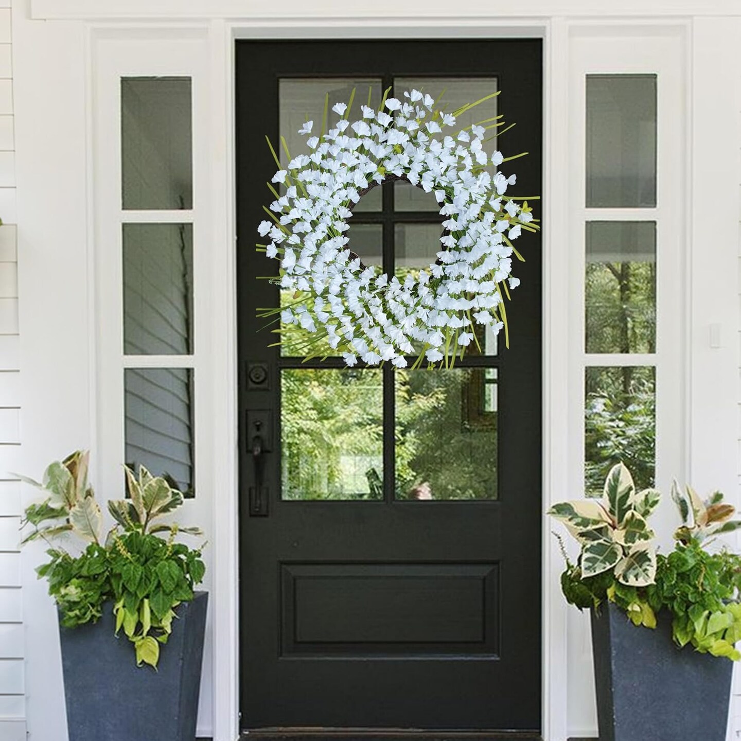 White Summer Wreath 24 Inch Artificial Summer Wreaths for Front Door Summer Floral Wreath with White Flowers Berries for Wall Porch Farmhouse Summertime Holidays