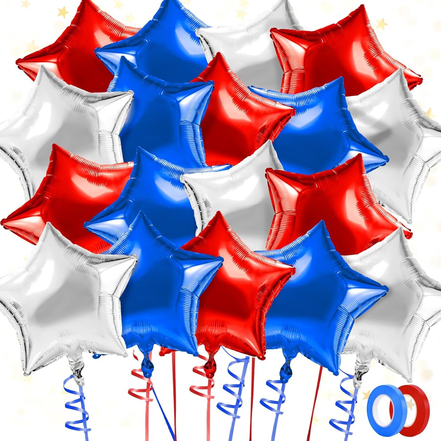 4th of July Balloons, 30 PCS Red White and Blue Star Balloons, 18 Inch Patriotic Balloon, Pentagram Foil Balloon for Fourth of July
