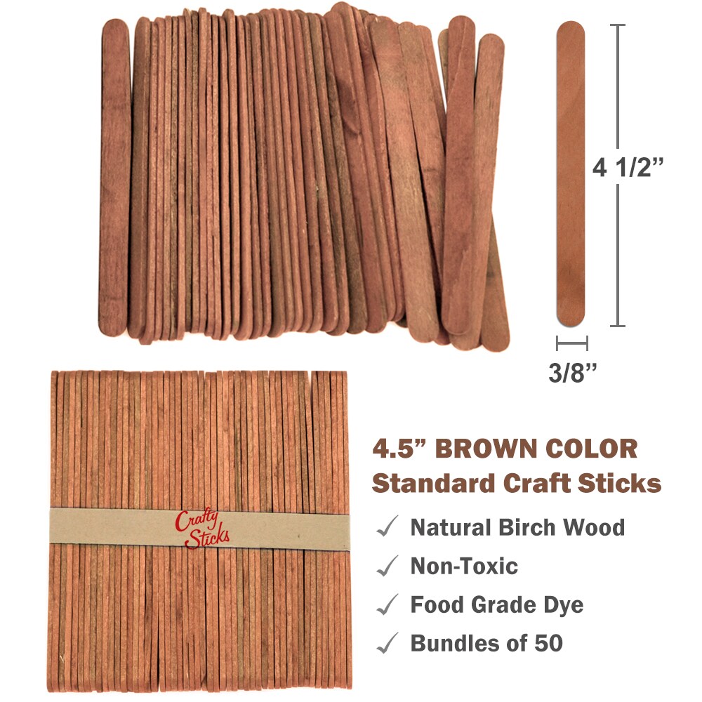 CraftySticks Colored Wood Craft Sticks 4.5 Inch, Red Orange Yellow Green Blue Purple White Black Pink Brown Popsicle Sticks