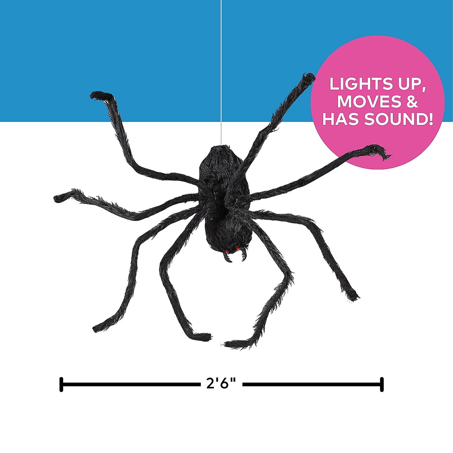 Animated Hairy Black Spider Halloween Decoration 31 1/2&#x22; x 8 1/4