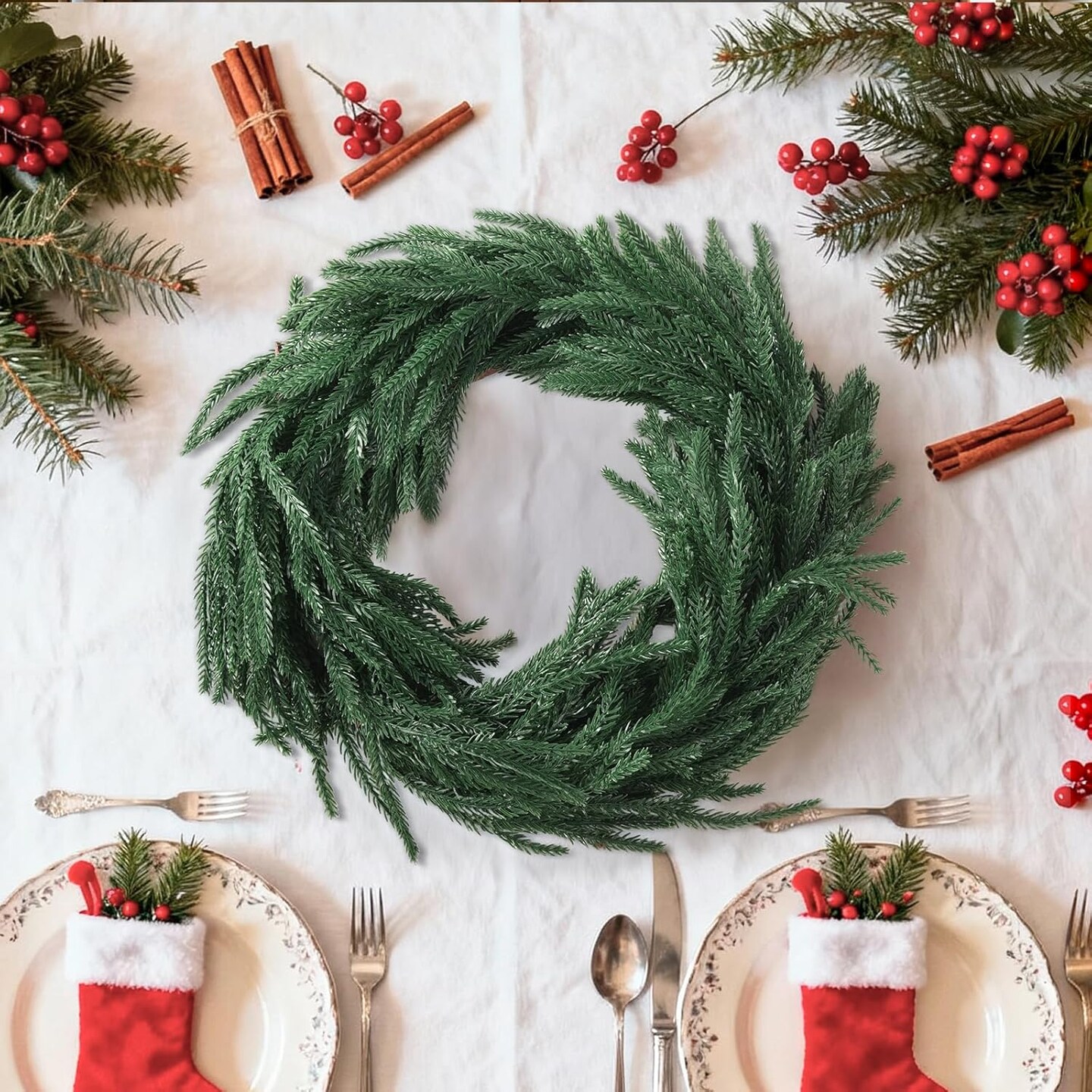 10 PCS Christmas Norfolk Pine Stems Real Touch (Deep Green) 1"D x 1"W x 1"H