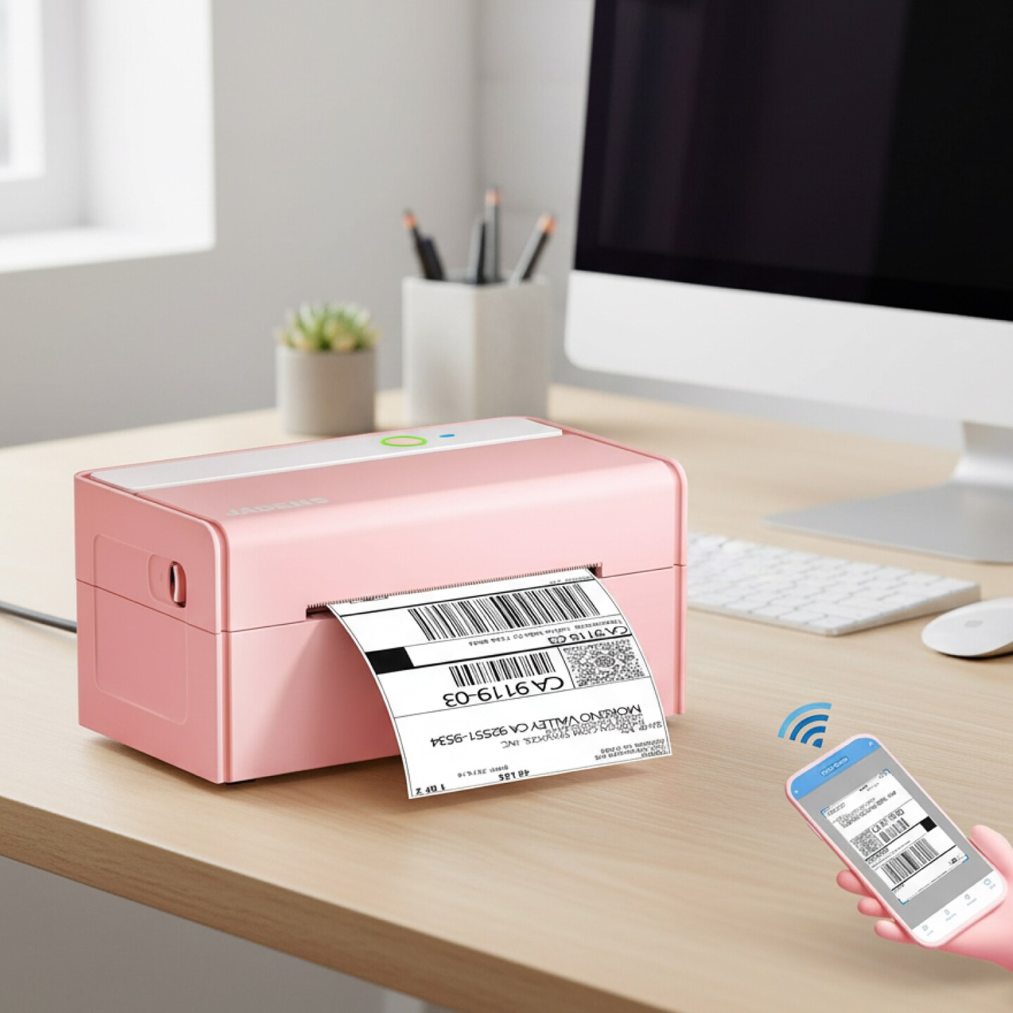 JADENS® Pink Bluetooth Thermal Label Printer 4x6 High Speed Wireless Shipping Label Maker