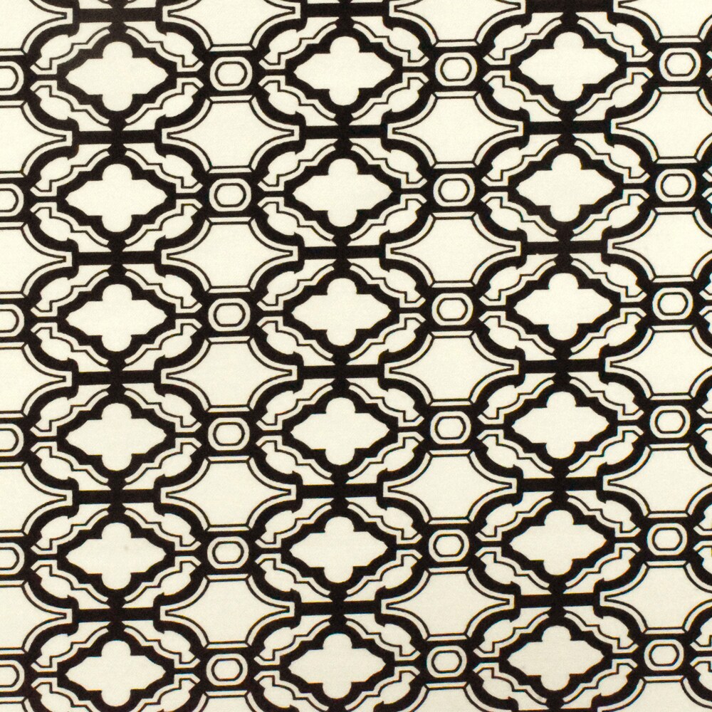 Ivory-Black Fancy Quatrefoil Printed Stretch Twill Woven Fabric By the Yard