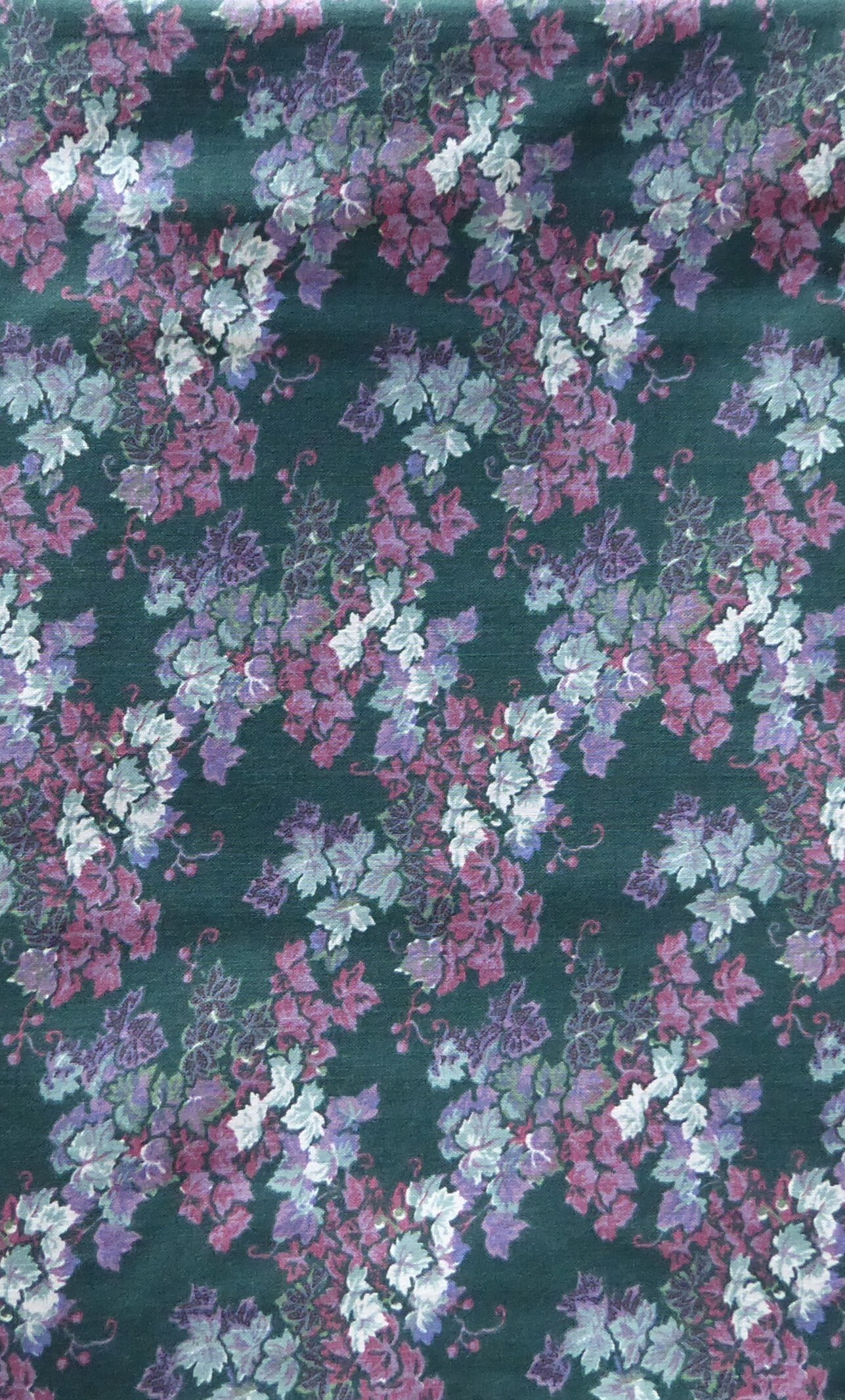 Vintage Maroon Green Flowers 2 1/3 Yard Piece Cotton Fabric 44 inches wide