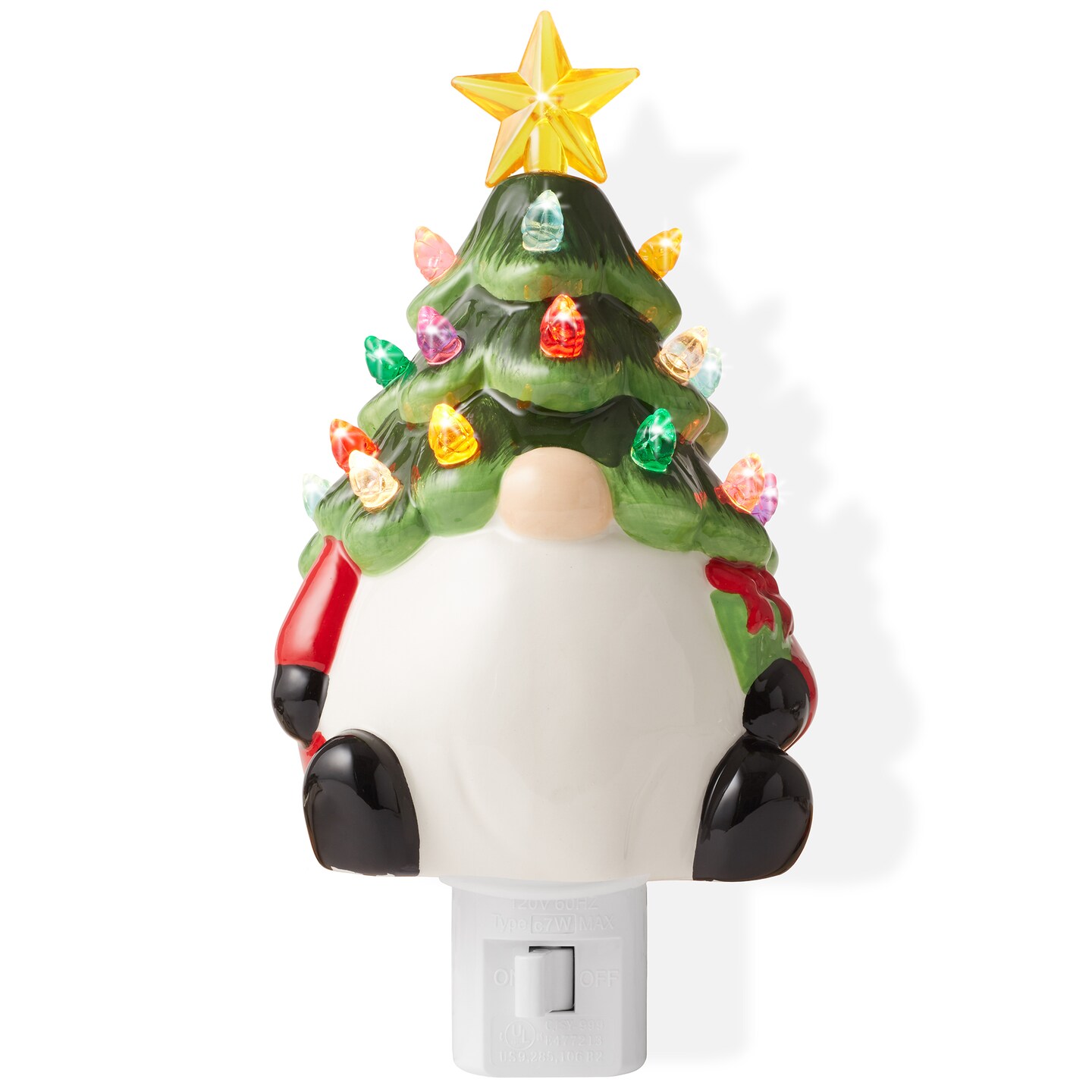 Casafield Ceramic Holiday Night Light - Vintage Decorative Night Light with Bulbs and Star Topper