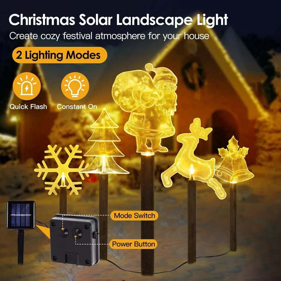 5PCS Solar Christmas Stake Light Reindeer Snowflake Santa Claus Lamp