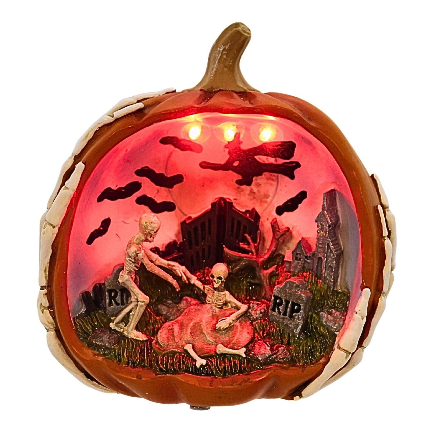 Roman 7.5 Inch Halloween Lighted Orange Pumpkin Scenic Decor Halloween Figurine , Lighted Halloween Decor Haunted Jack O Lantern
