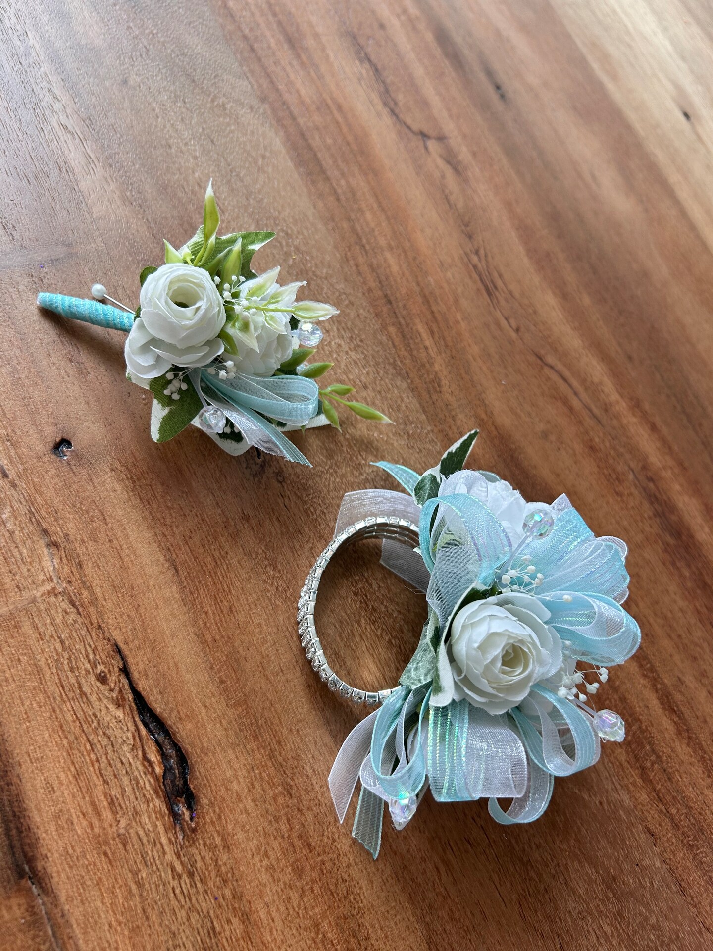 WHITE LIGHT BLUE WRIST CORSAGE SET | MakerPlace by Michaels