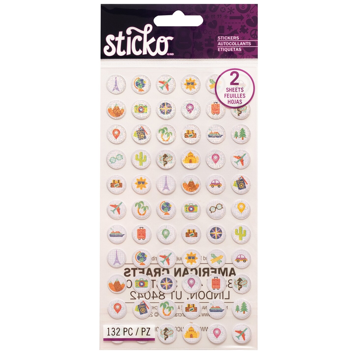 Sticko Flat Stickers-Tiny Travel Icons, 132/Pkg