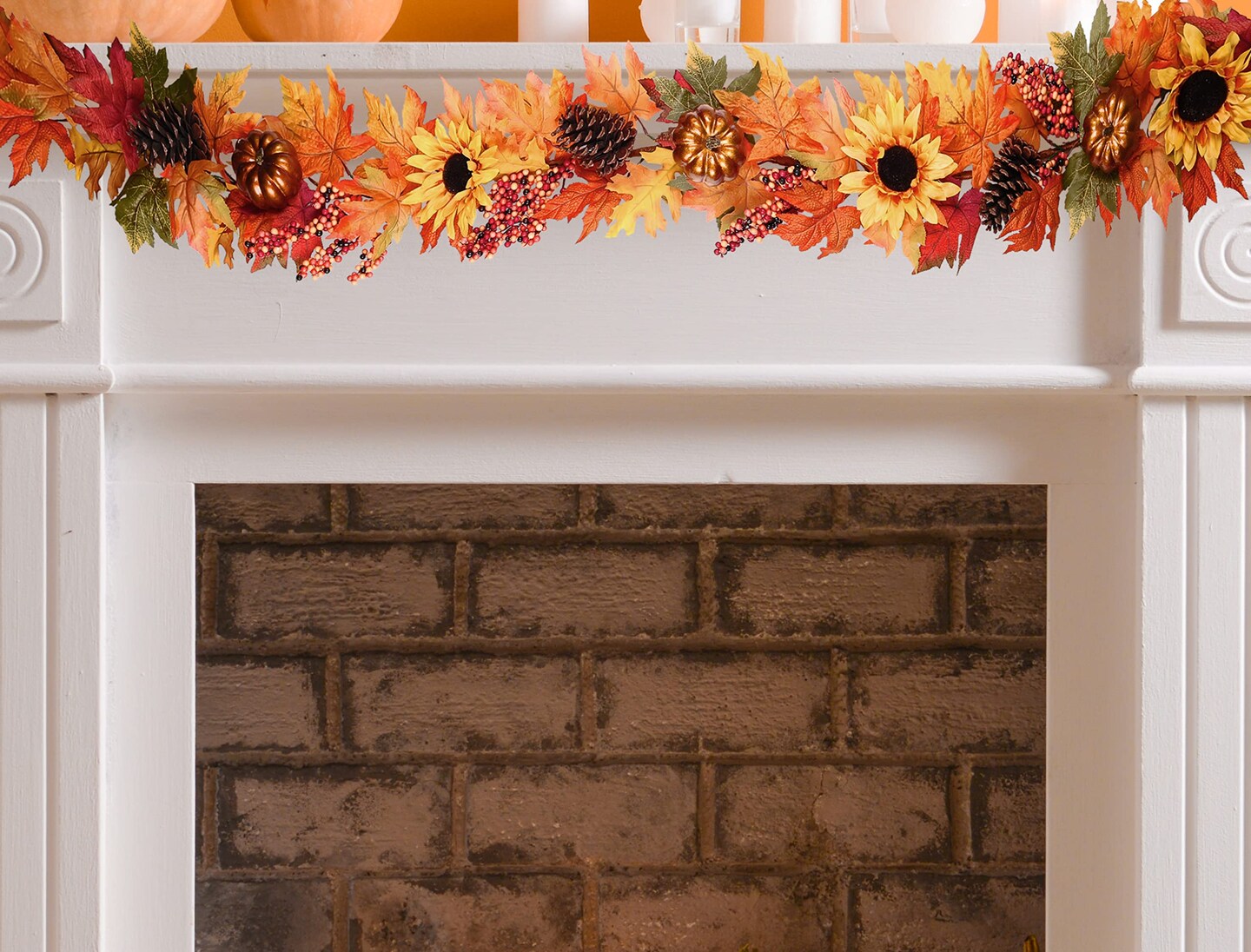 Haute Decor 6 Foot Long Fall Sunflower Artificial Garland with Real Pinecones, Faux Berries, Autumn Leaves and Painted Pumpkins