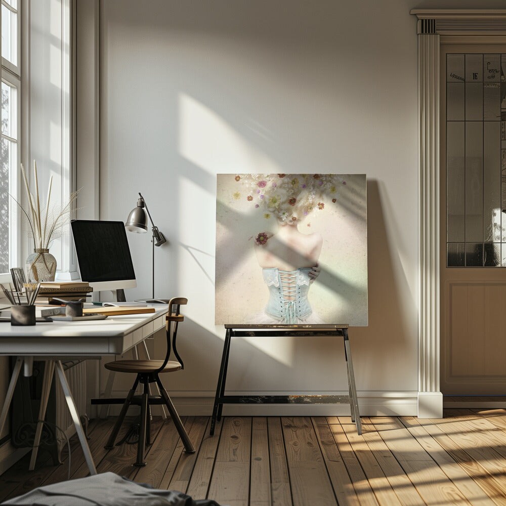 Girl of the flower garden Square Canvas Art | Modern Home Wall Decor 24x24 Canvas - Corporate Office Art