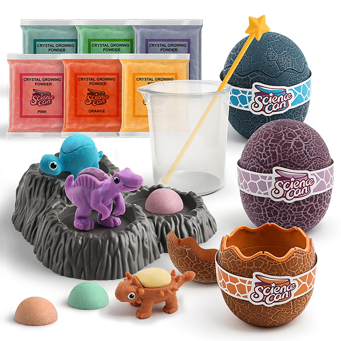 Hape: Science Can: Crystal Dinosaur Growing Deluxe Kit - Growing Chemistry Experiment Toy, 3 pc Archeology Tools, Observation Diary, Kids Ages 8+