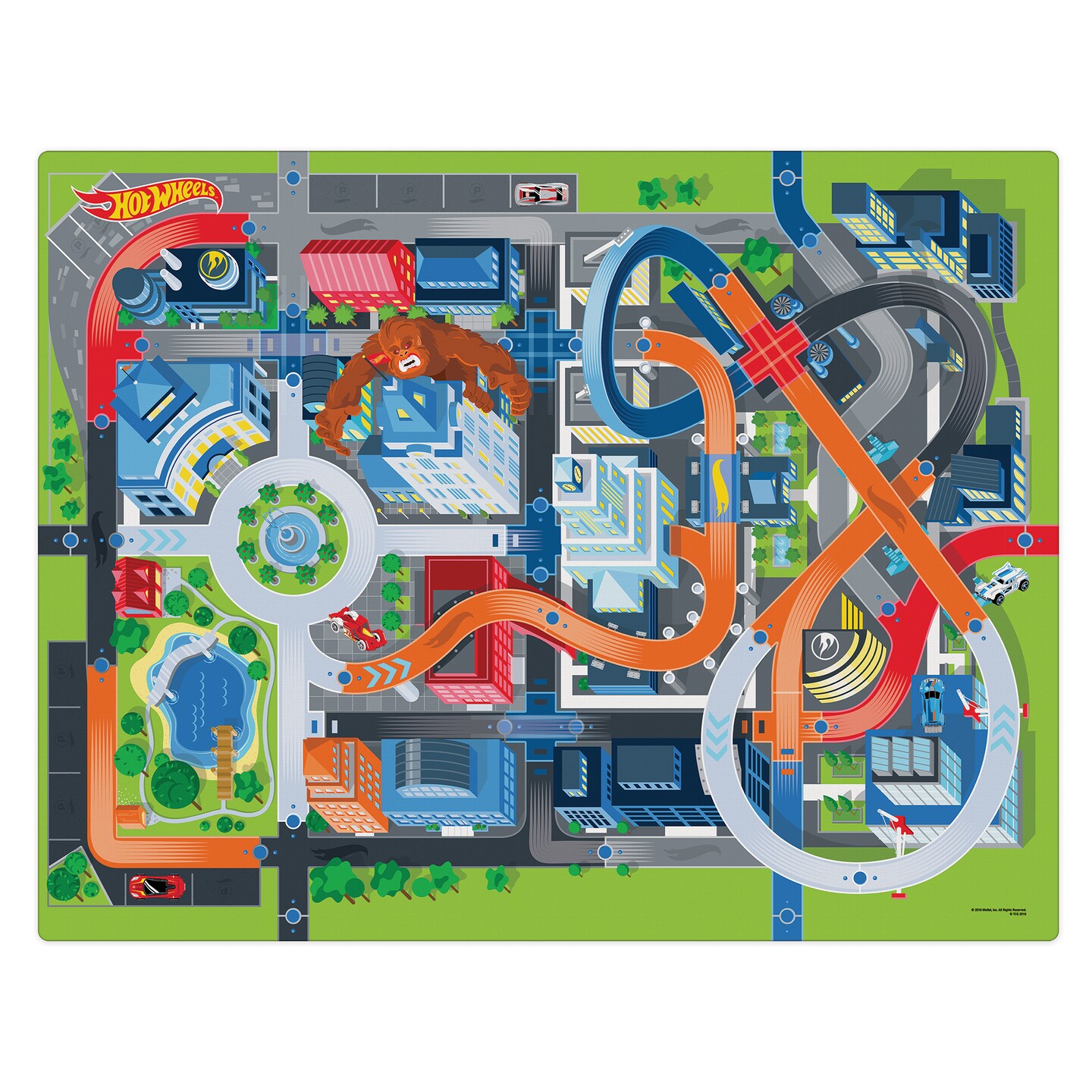 Imaginmat: Jumbo - Hot Wheels - Floor Playmat &#x26; 2 Toy Cars, 47 x 61&#x22;, 2 Character Vehicles, Durable EVA Foam Mat, Portable, Licensed, Kids Ages 3+