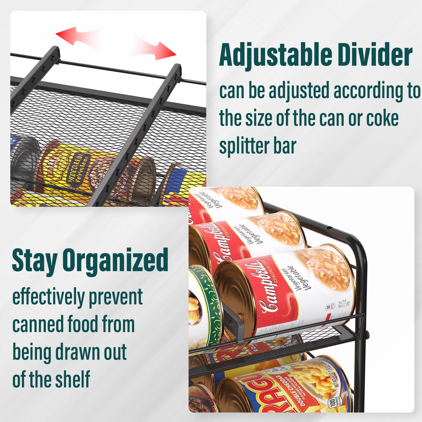 Can Rack Organizer 4-Tier Metal Can Rack Organizer Holds Up to 48 Cans, Can Dispenser for Pantry, Kitchen, Cabinets and Countertops