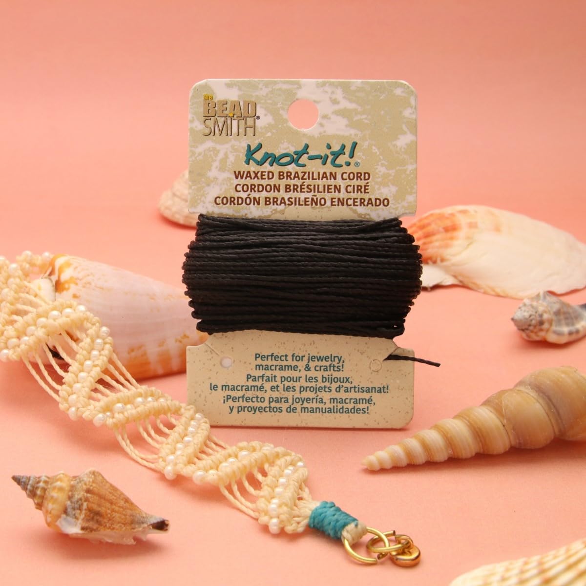 The Beadsmith Waxed Brazilian Cord, 0.7 mm Diameter, Light Wax, 15 Yards (13.7 m)