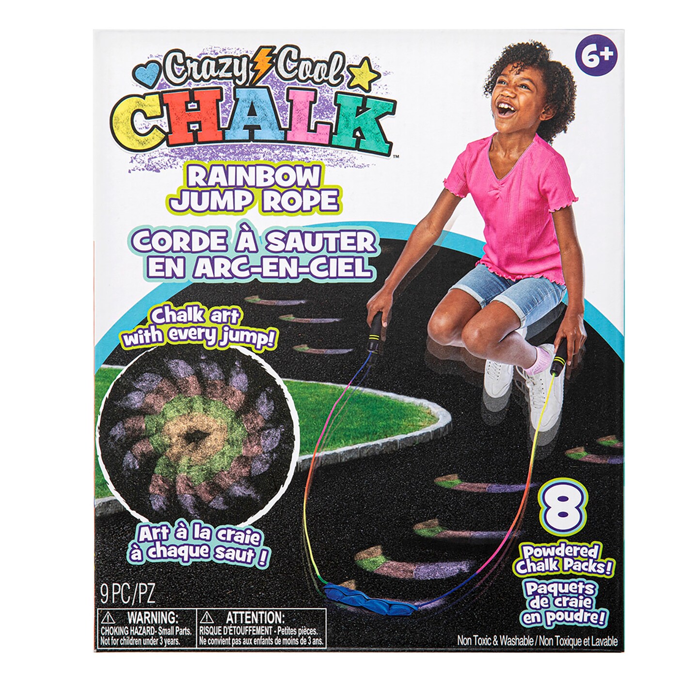 Alex: Crazy Cool Chalk - Rainbow Jump Rope - Create Chalk Patterns, 8 Color Packs & Refillable Skipping Rope, Sidewalk & Driveway Art, Kids Ages 5+