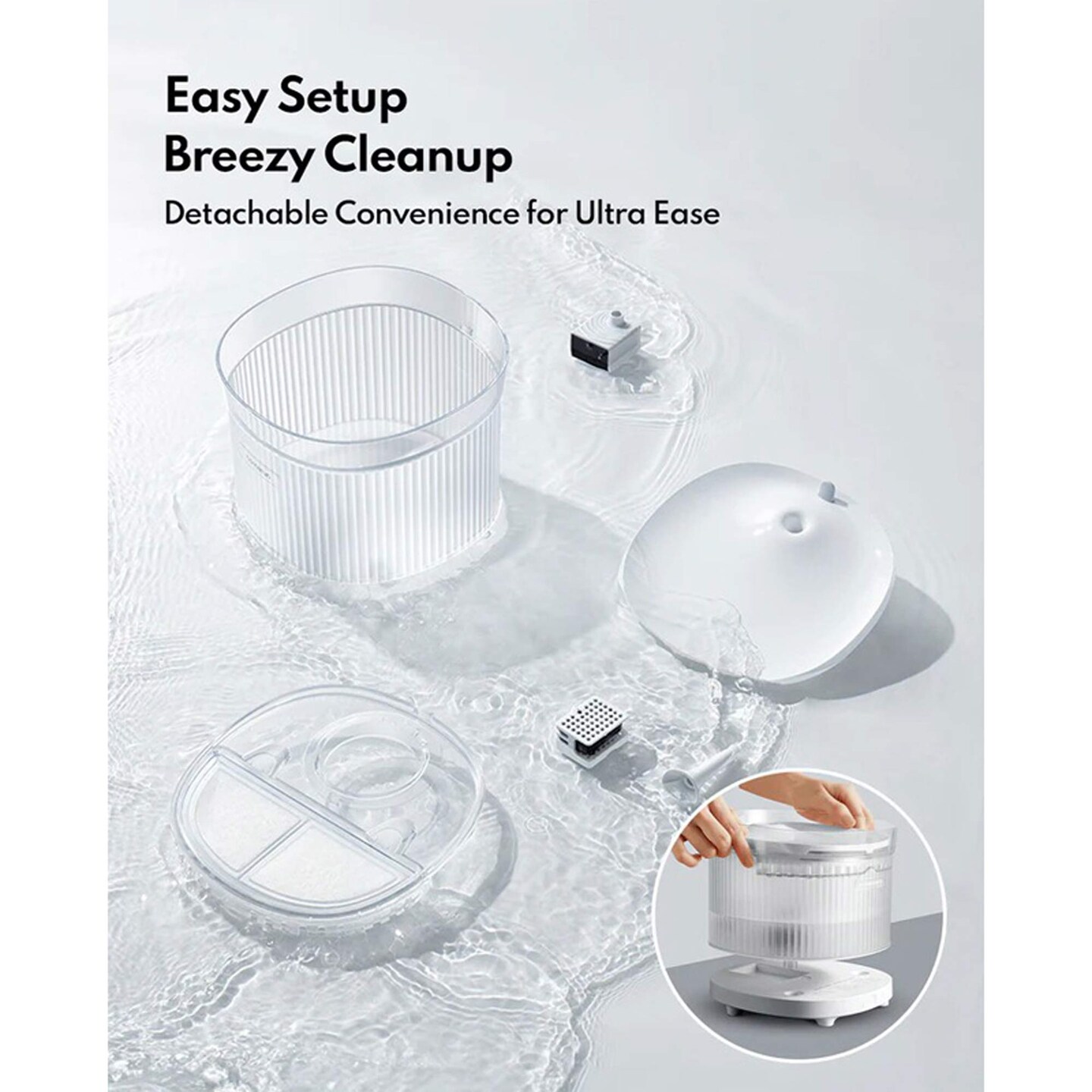 Wireless Pet Fountain White ABS Material Cordless Hydration System for Pets 8.66" x 6.50" x 6.10"