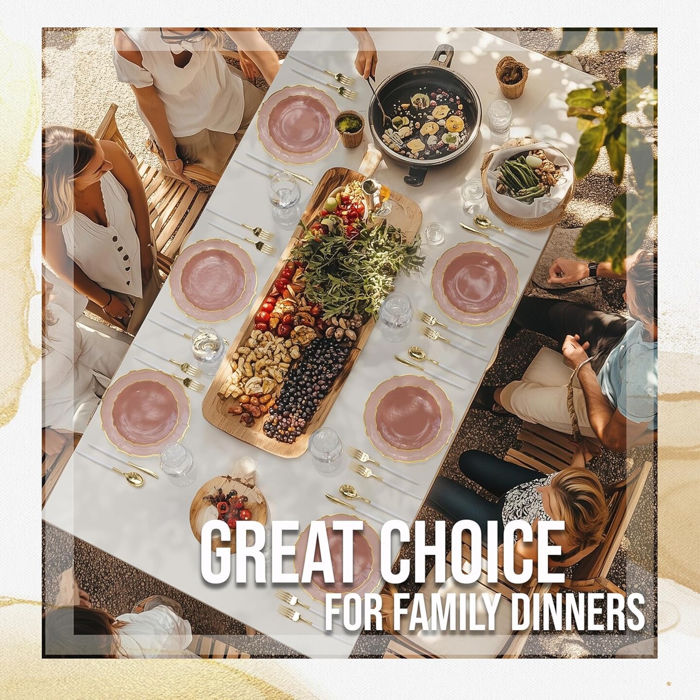 Trendables Plastic Plates for Party Fancy Plastic Dinner Plates For Guest 7.5 inch Dessert Plates & 10 Inch Thin Delicate Disposable Dinnerware Charger Plate Set