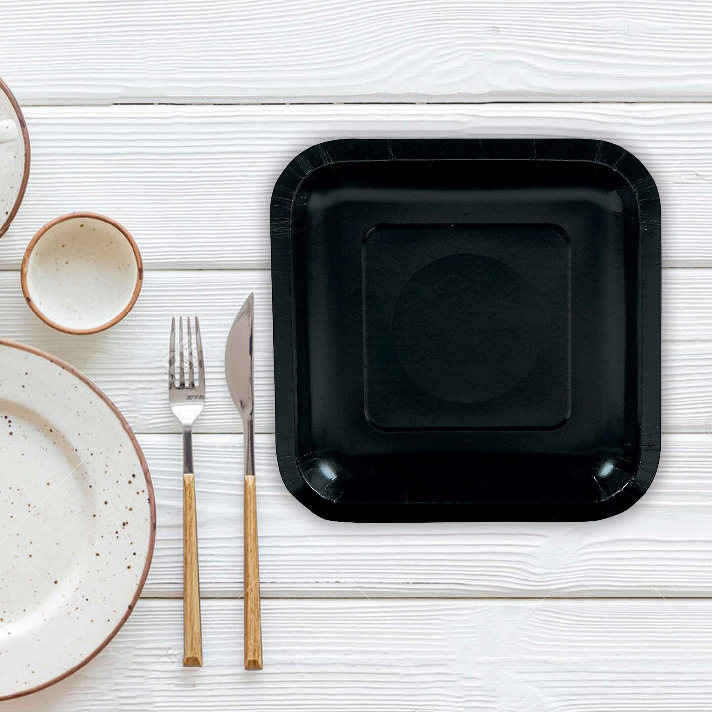 24 Count Black Square Paper Dessert Plates for Graduation Party Birthday Elegant Events 7"
