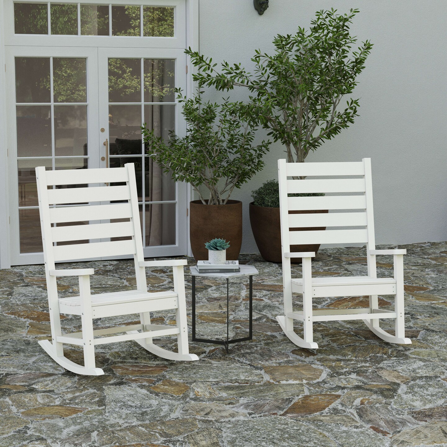 Merrick Lane Fielder Set of 2 Contemporary Rocking Chairs, All-Weather HDPE Indoor/Outdoor Rockers