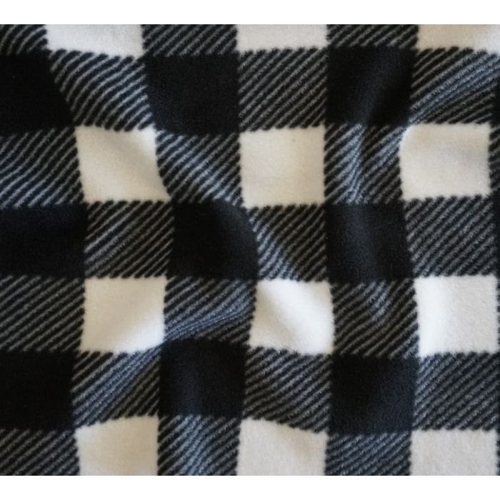 Buffalo Plaid Black White Anti-Pill Premium Fleece Fabric | By The Yard