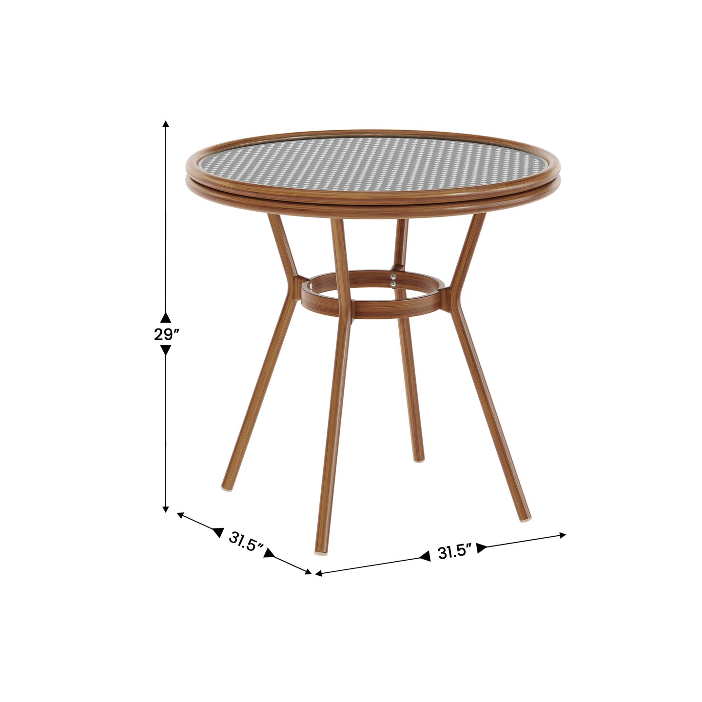 Merrick Lane Celia Bistro Style Table with Tempered Glass Top, PE Rattan, and Bamboo Finished Metal Frame for Indoor/Outdoor Use
