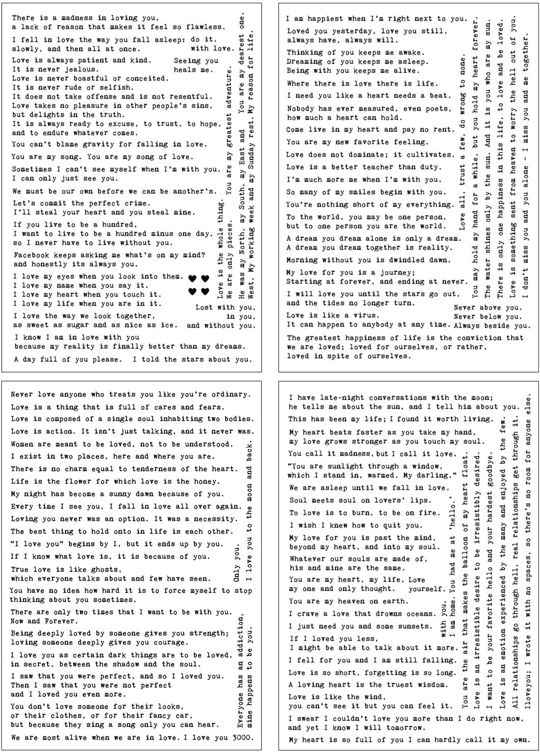 100+ Love Quotes Inspirational Scrapbook Stickers (Black) 8.3 x 6 x 0.1 inches