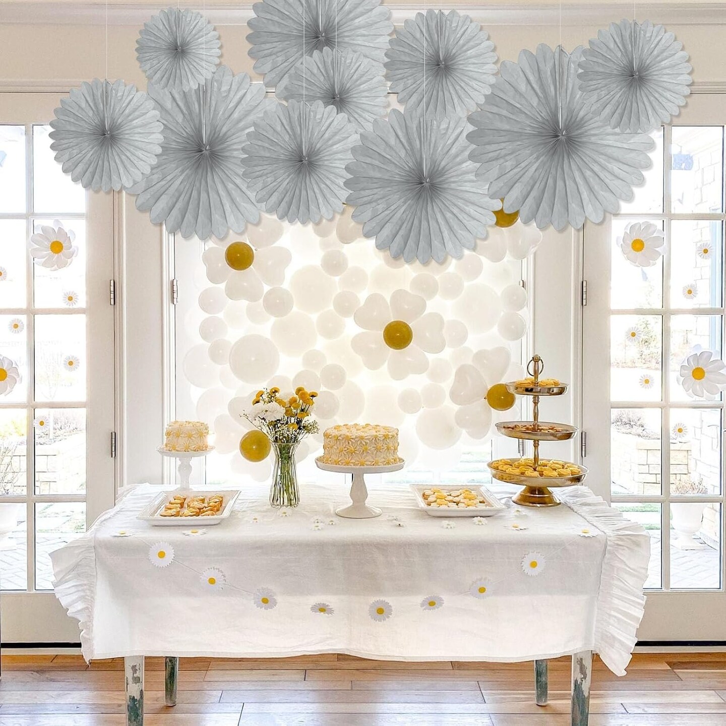 20 Pcs Silver Grey Hanging Paper Fan, Hanging Honeycomb Round Paper Fans for Weddings, Birthdays, Christmas