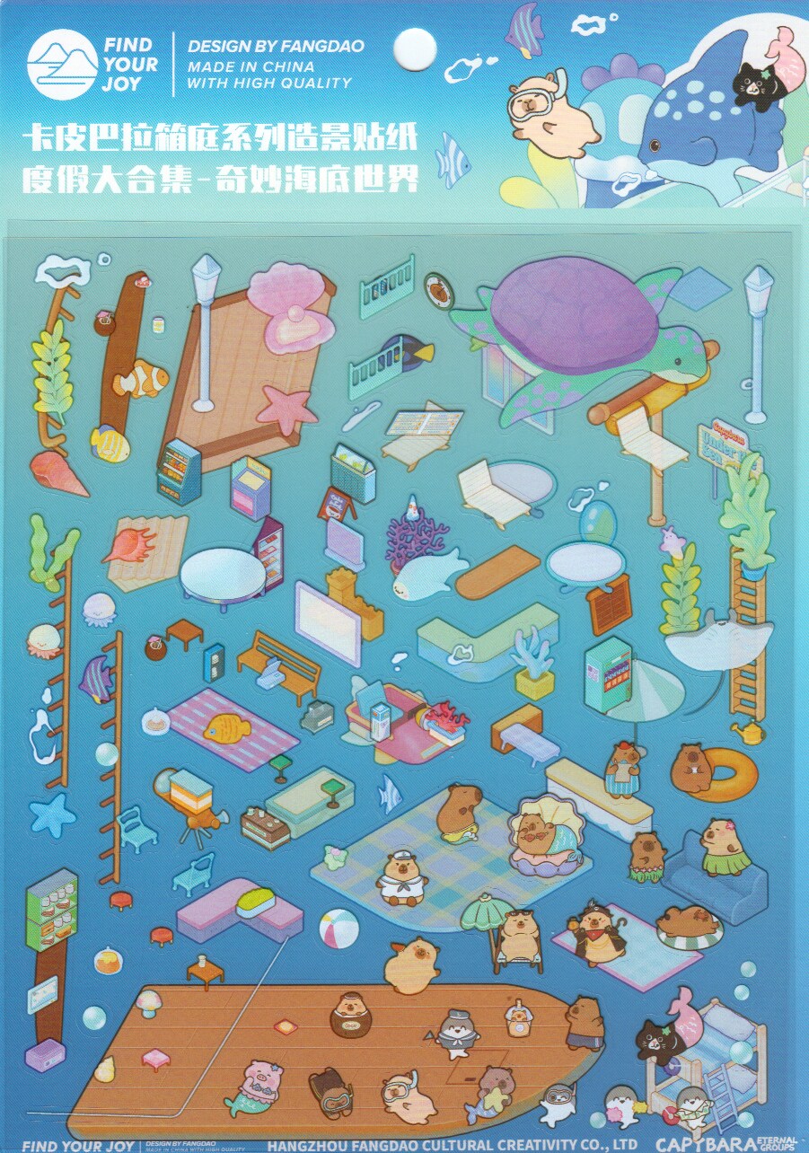 Underwater House Sticker Scene, Isometric Stickers with Cute Animals, Adorabilities