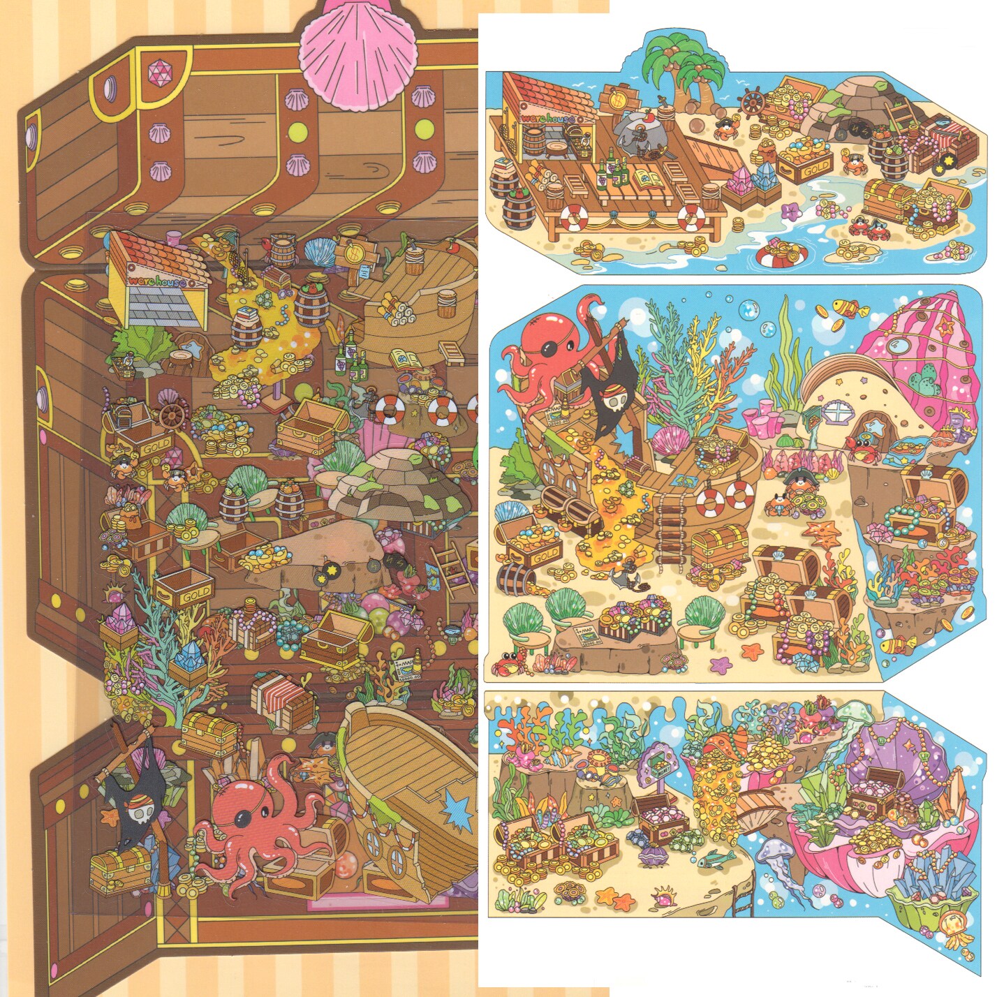 Treasure Chest Isometric Stickers, Large Size, Pirate Themed Sticker Scene, Adorabilities