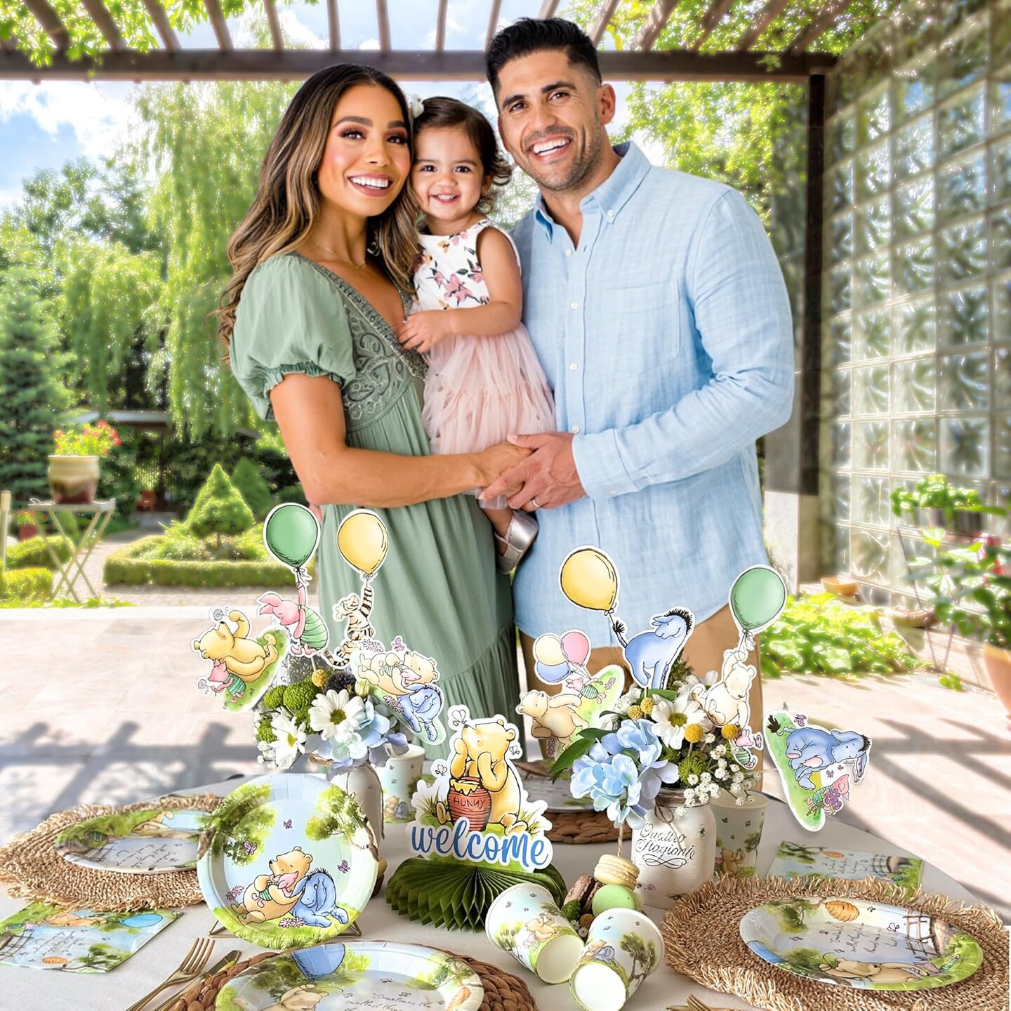 106 Pc Winnie Baby Shower Decorations Set Winnie Bear (Green, Blue)