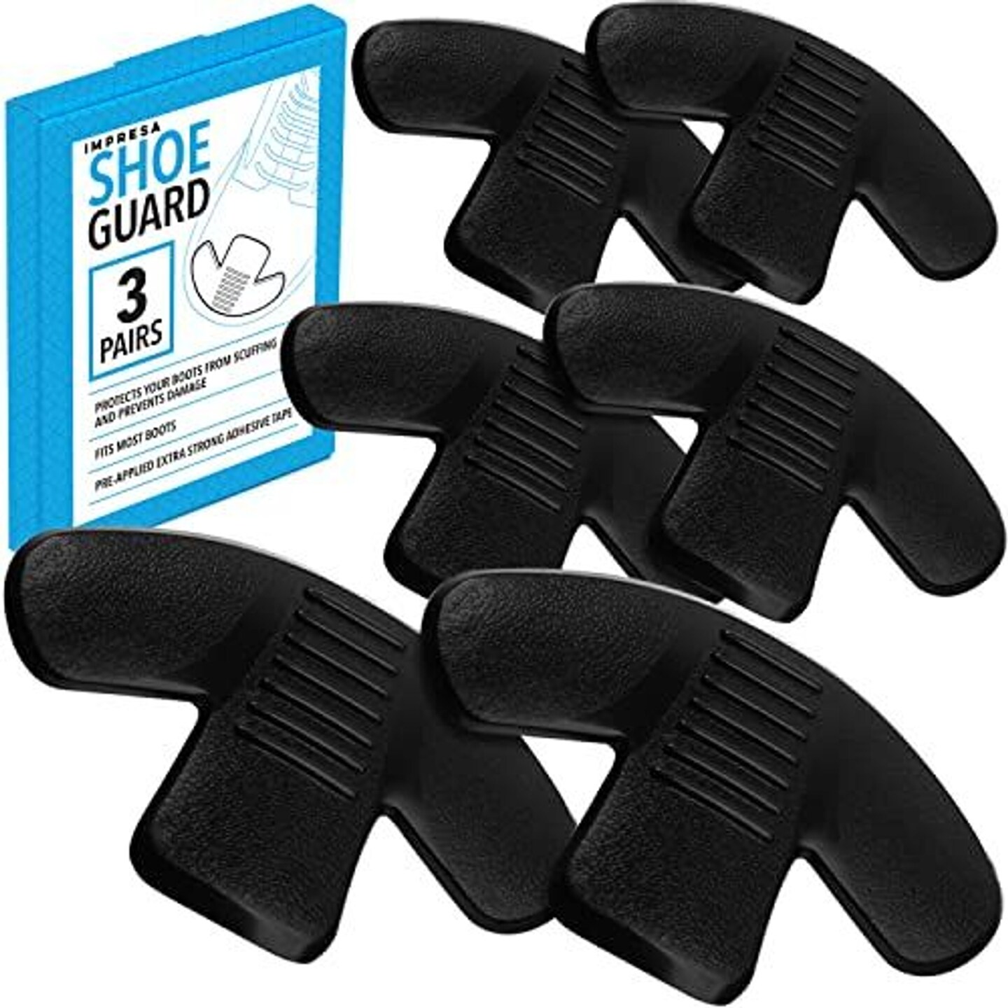 IMPRESA Boot Toe Protectors - Peel & Stick Application & Boot Toe Guards - Durable Cover & Shoe Guard - Non-Conductive Design - Pack of 6, Black, Solid, One Size Fits Most