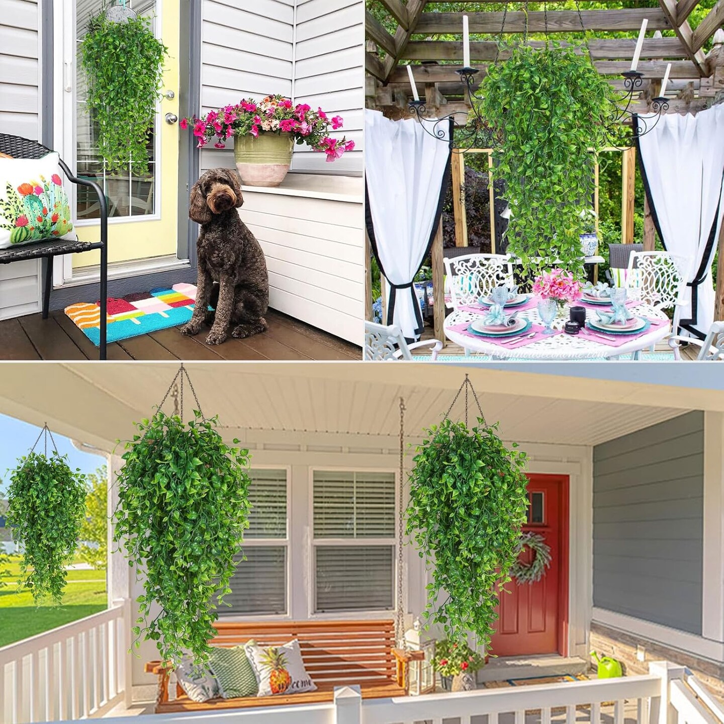 4pcs 33-in Fake Hanging Plant Ivy Vine (Hanging Plants 4pcs) 5"D x 3"W x 3"H