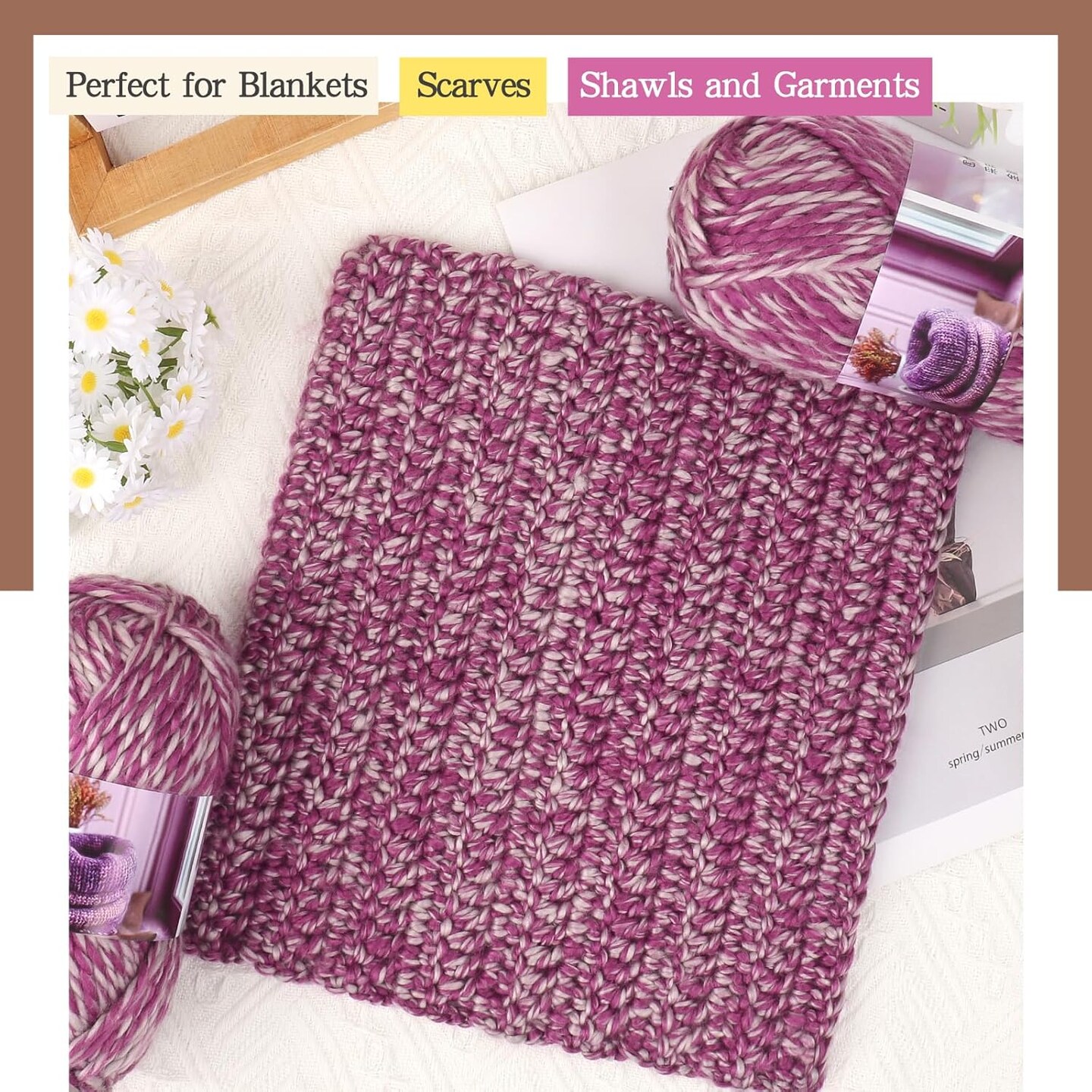 3 Pack of 3.52oz/100g-Acrylic-#4 Worsted (Medium)-Perfect for Blankets, Scarves, Shawls and Garments-Knitting&Crochet