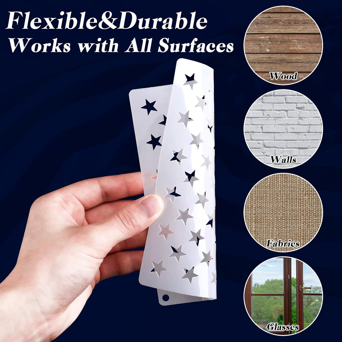 4th of July Reusable 12 Pcs American Flag and 50 Pcs Star Stencils