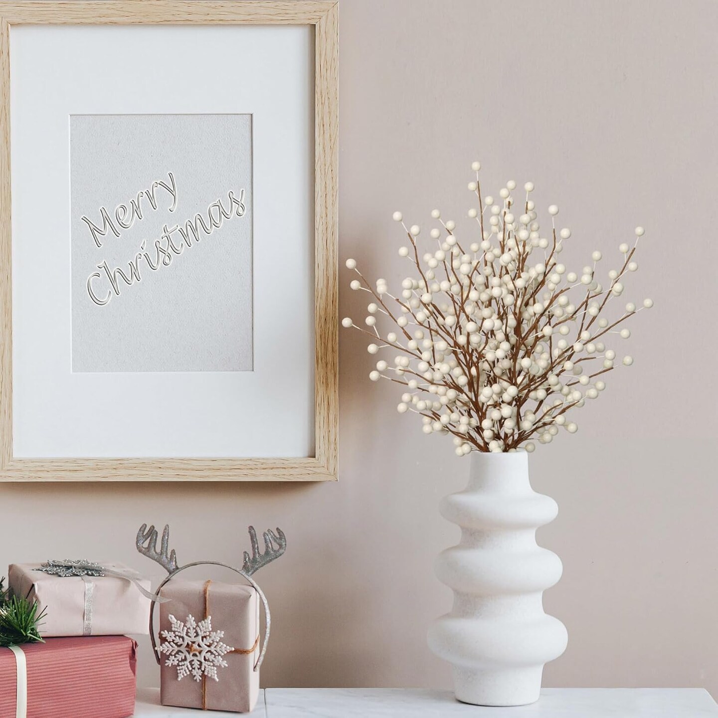 Set of 48 White Holly Berry Stem Picks - 19&#x22;