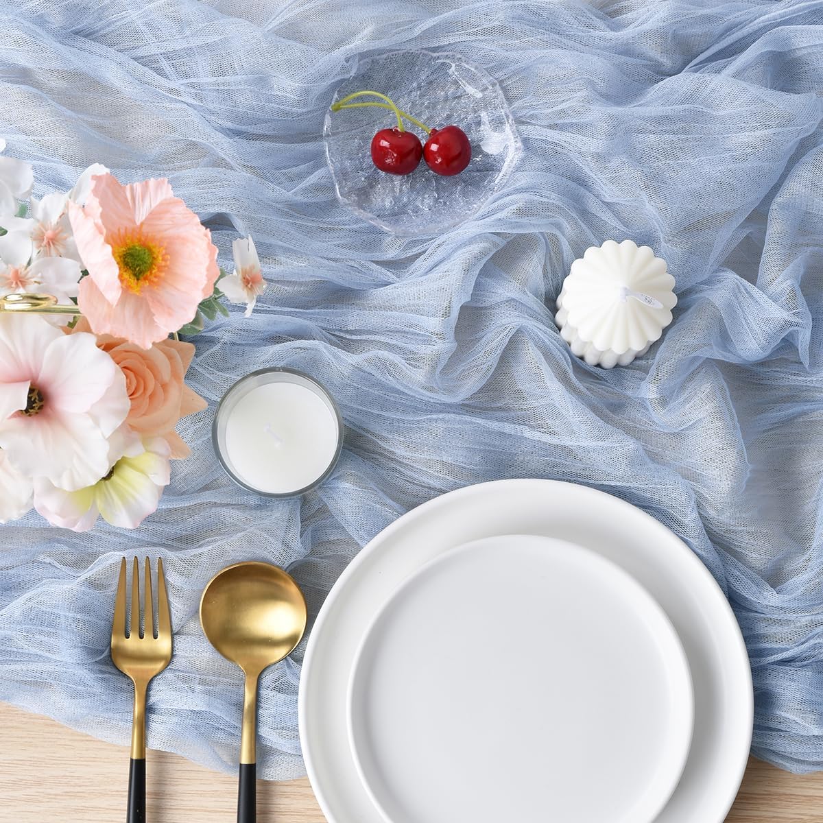 Blue Spring Summer Cheesecloth Table Runner