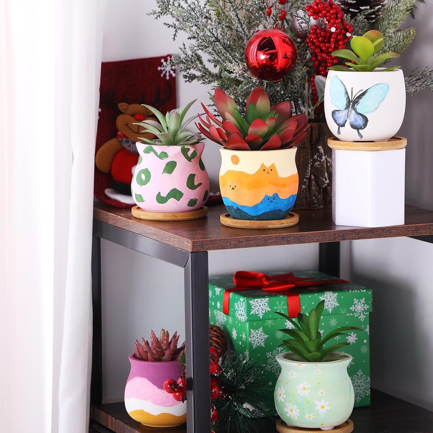 12 Pcs 3.5 Inch DIY Ceramic Succulent Pots Paint Craft Kit