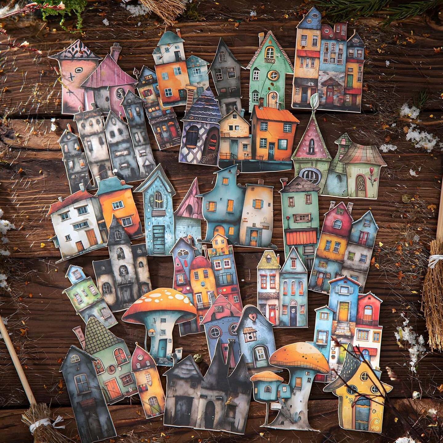 90 Pcs Vintage Scrapbook Stickers (Weird Cottage) 7 x 6.5 x 0.6 inches