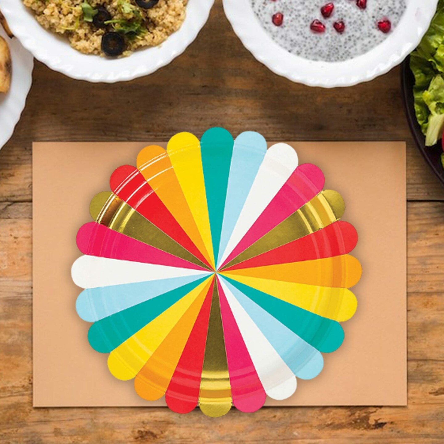 8 Count Multicolored Paper Dinner Plates Disposable Party Celebrations Bright 9"