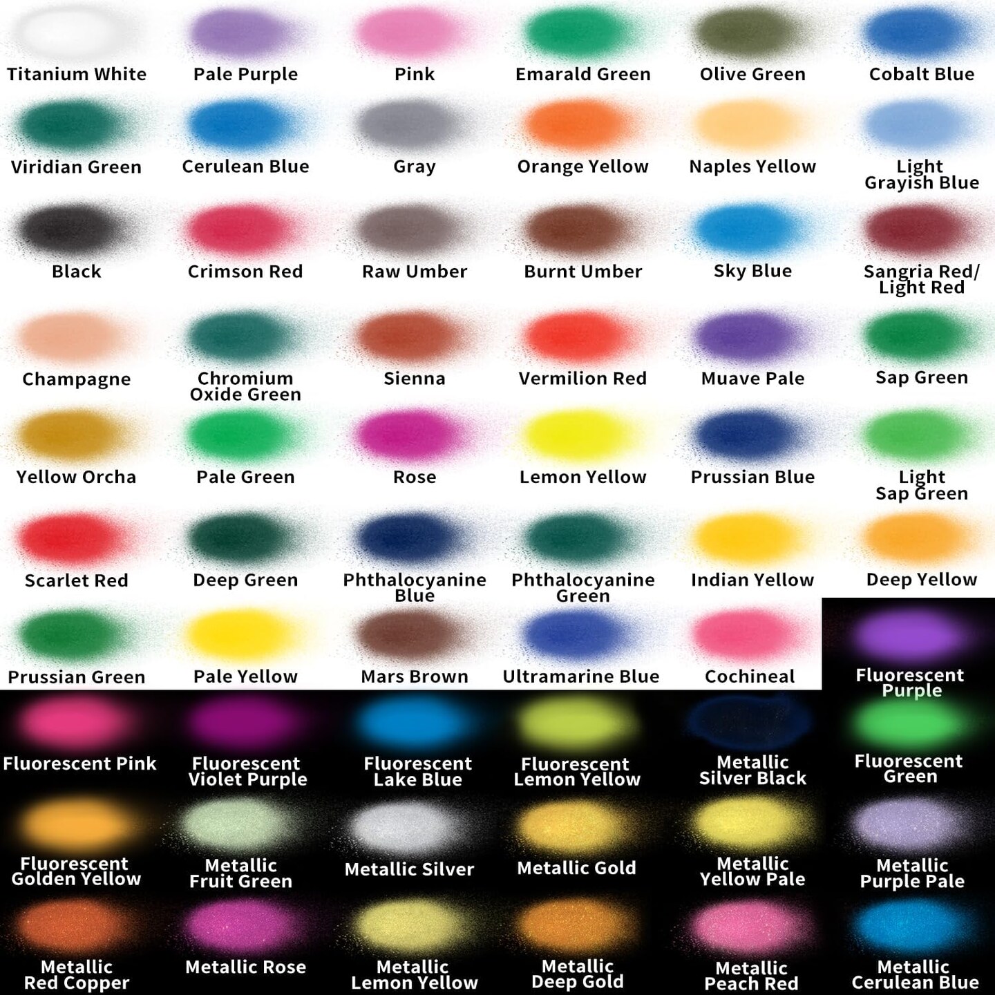 MEEDEN Acrylic Airbrush Paint for Model: 60 Colors x 30ml/1oz Air Brush Spray Paint Set Including Fluorescent and Metallic Colors