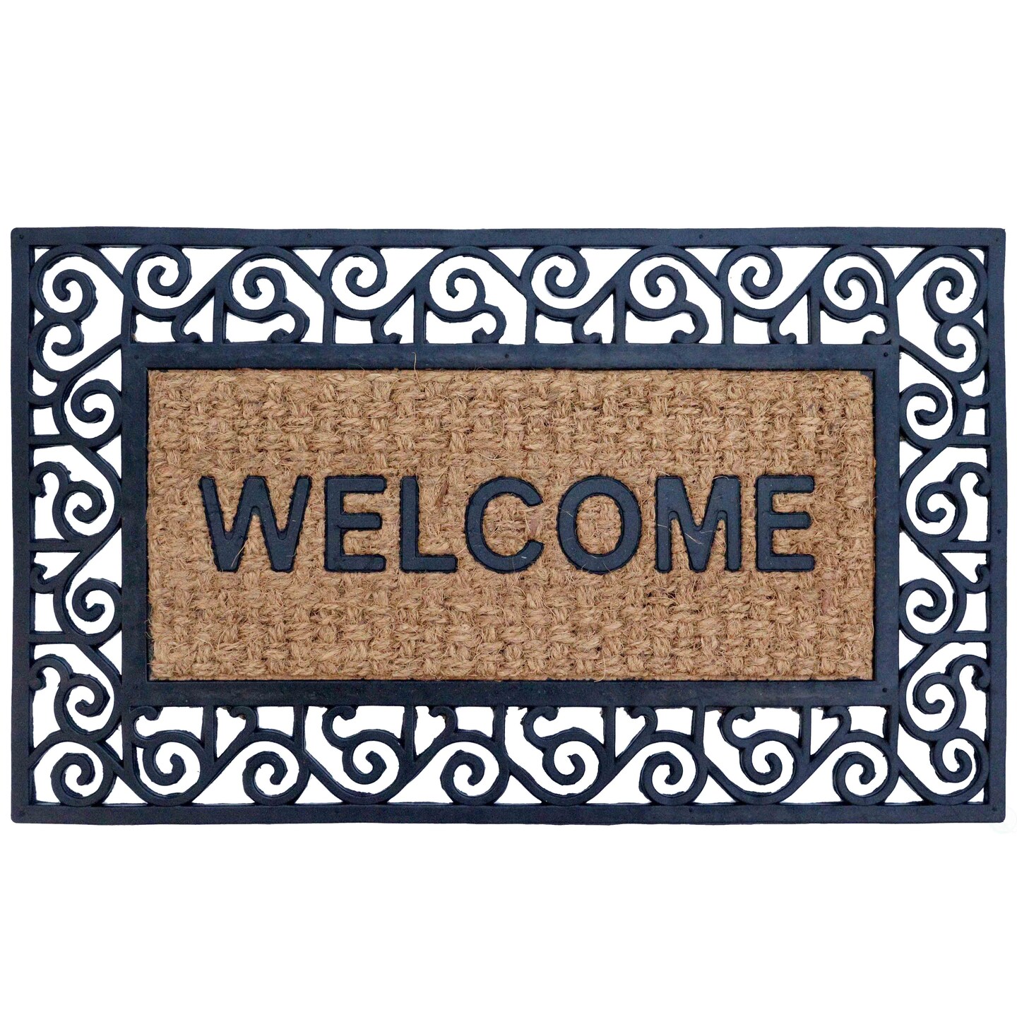 Gardenised Heavy Duty Coco Coir Doormat Non Slip PVC Baking Embossed Welcome Design Natural Coconut Fiber Floor Mat for Front Door Porch Patio Entryway Garage Mudroom & Outdoor Use 18x30"