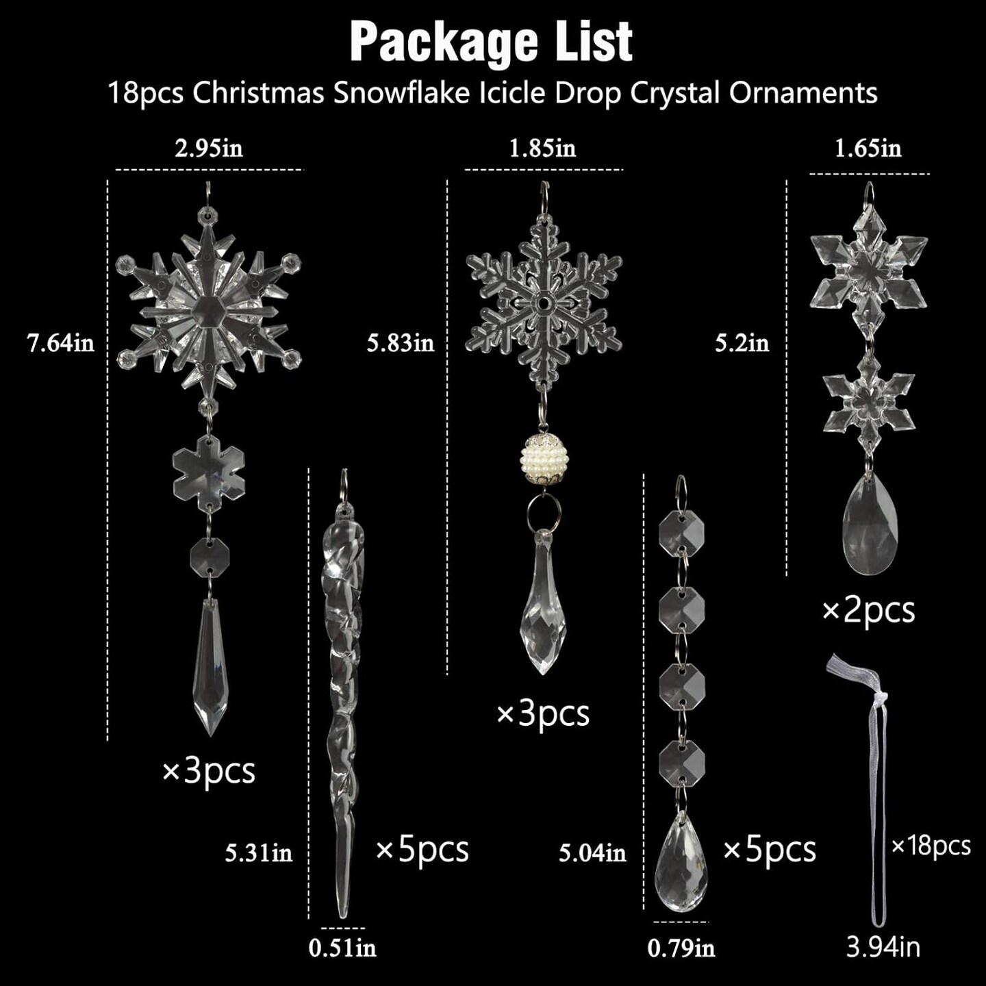 18pcs Christmas Tree Decoration Crystal Ornaments - Clear