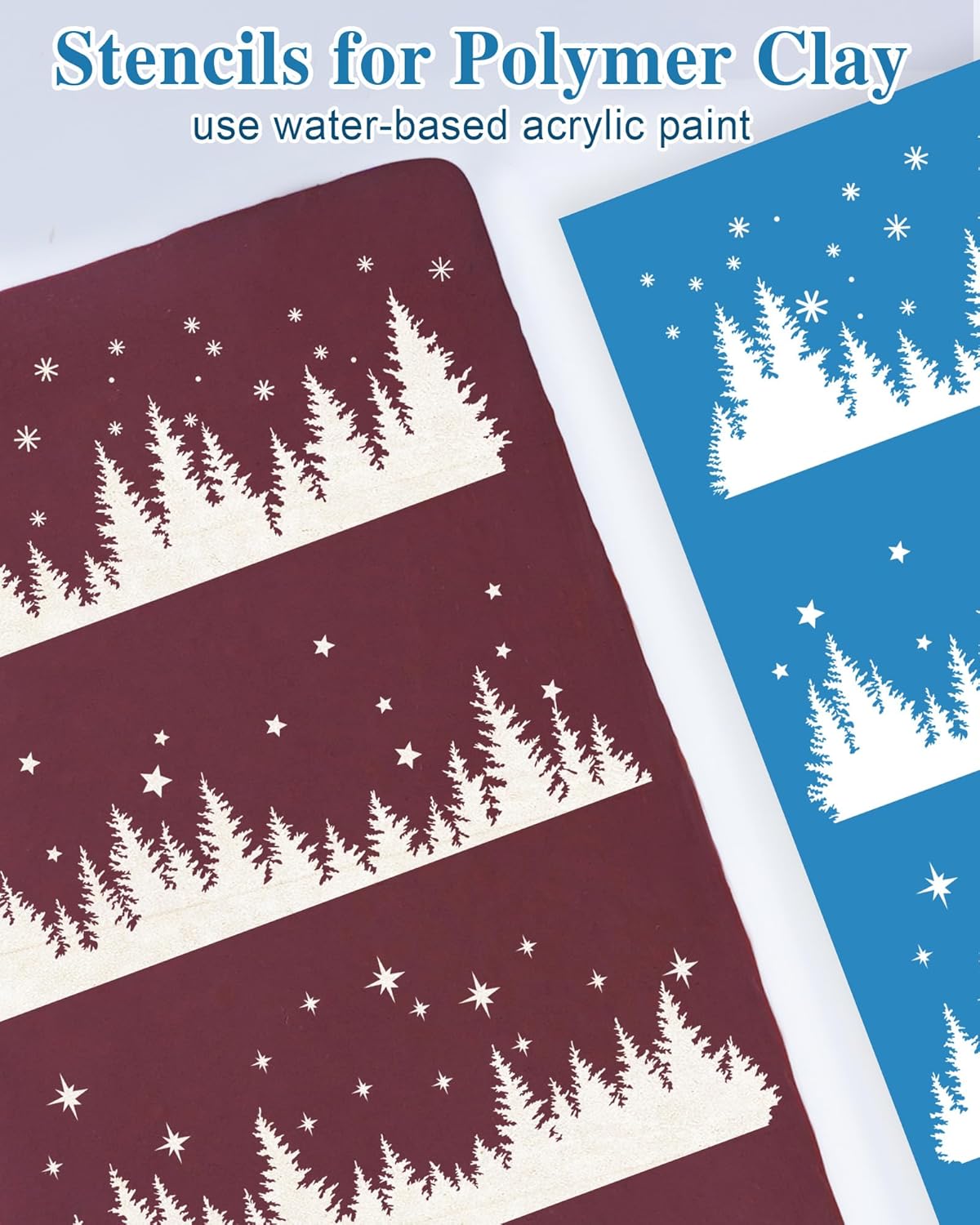 6 Pcs Reusable Pine Tree Stencils for Polymer Clay