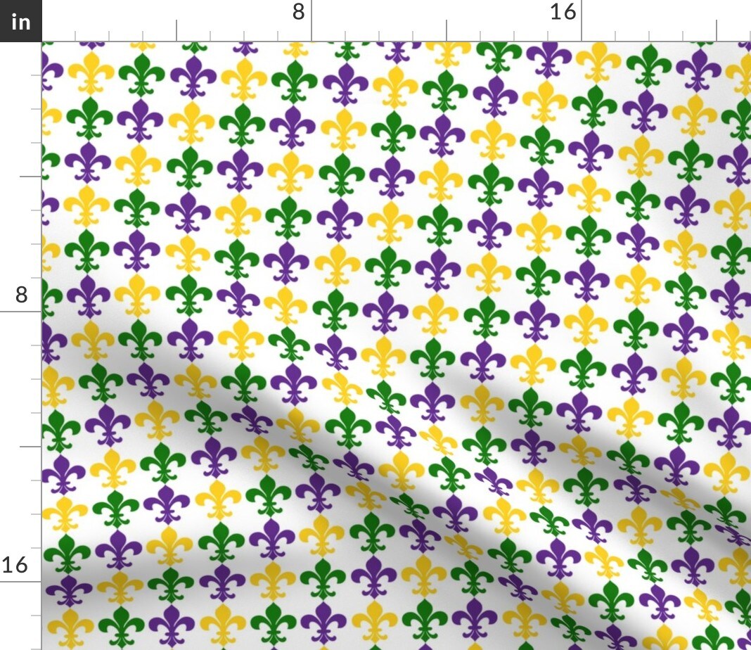 Mardi Gras Fleur De Lis Custom Printed Fabric by Spoonflower Various Fabrics by the Yard or Fat Quarter