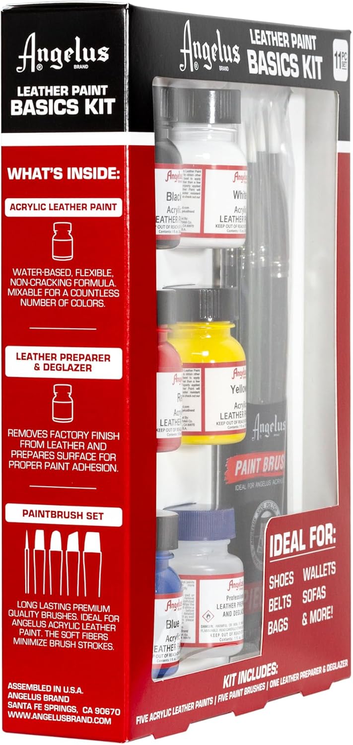 Leather Paint Basics Kit &#x2013; Acrylic Leather Paint Set with 5 Colors