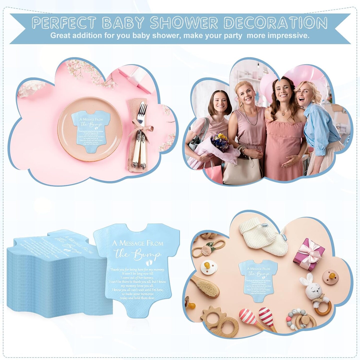 100 Pcs Small Baby Shower Napkins Bodysuit (Blue)