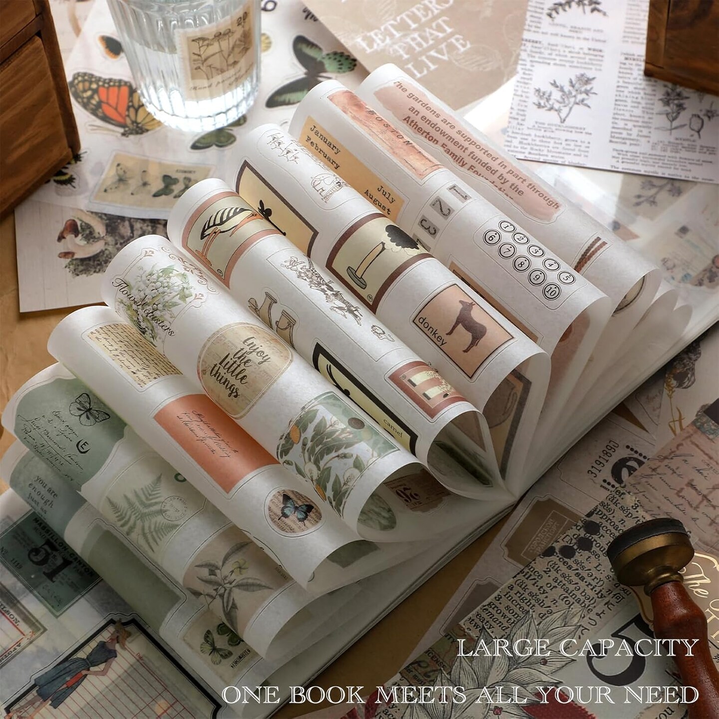 420Pcs Vintage Scrapbooking Stickers Pack - Butterfly &#x26; Plant
